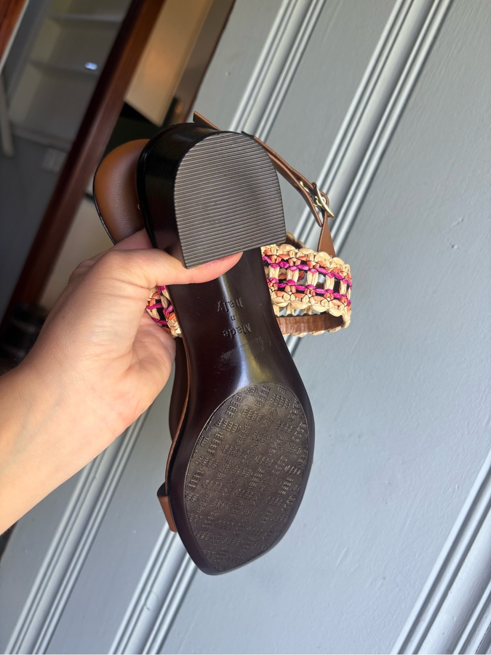 Italian Shoemakers Brown Woven Strap Block Heel Sandals Brown/Pink Size 8 Womens - Picture 7 of 8